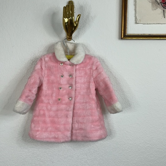 VTG Faux Fur Pink and Cream Quilted Peacoat Jacket